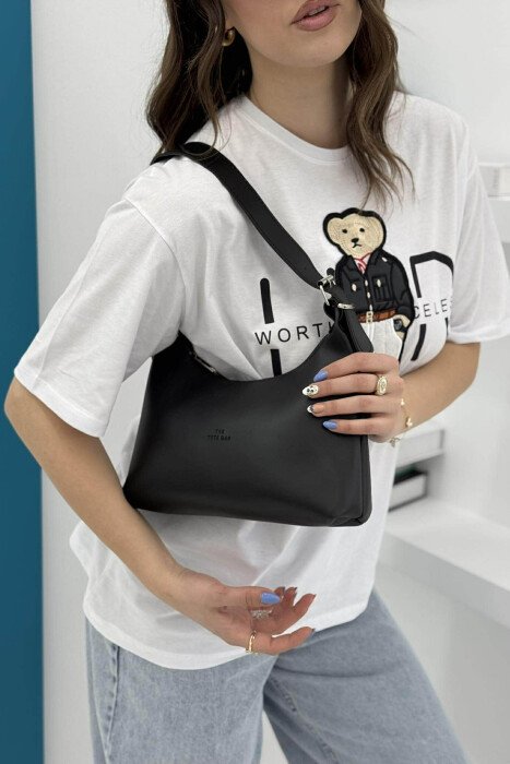 SIMPLE ZIPPER ONE COLOR WOMEN BAG BLACK/ E ZEZE - 1