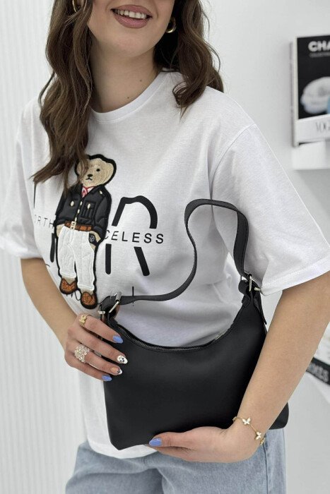 SIMPLE ZIPPER ONE COLOR WOMEN BAG BLACK/ E ZEZE - 4