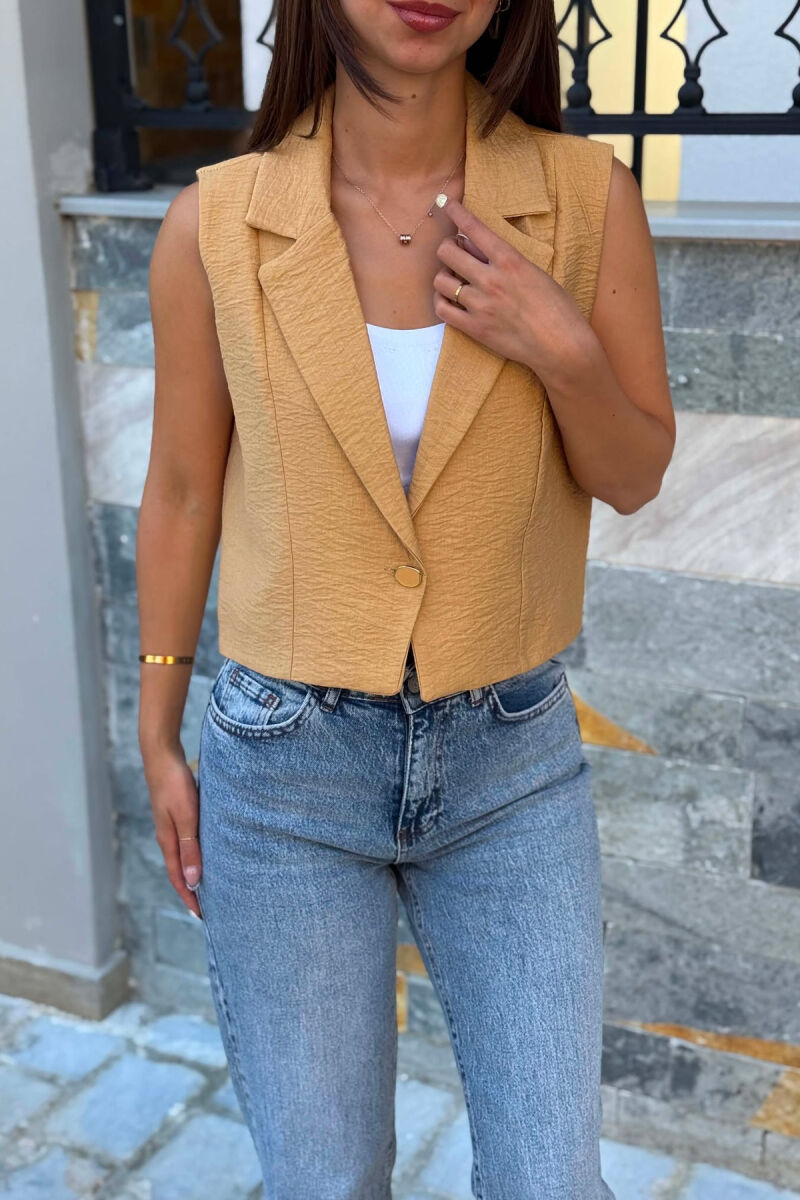 SINGLE BUTTON ONE COLOR WOMEN VEST LIGHT BROWN/KAZB - 2