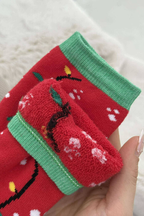 SINGLE CHRISTMAS WOMEN ANKLE SOCKS RED+GREEN/KUQE+JESHILE - KLAUDIO FASHION