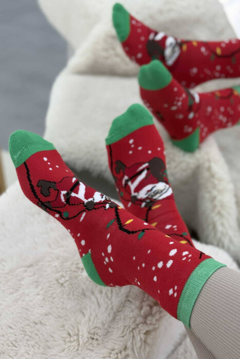 SINGLE CHRISTMAS WOMEN ANKLE SOCKS RED+GREEN/KUQE+JESHILE - 8