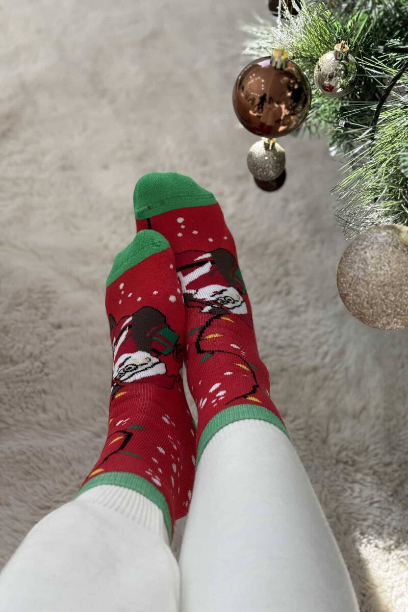 SINGLE CHRISTMAS WOMEN ANKLE SOCKS RED+GREEN/KUQE+JESHILE - 3
