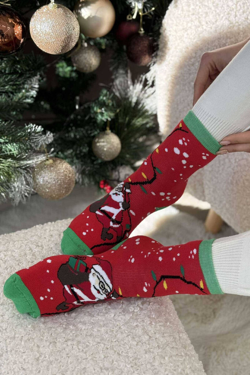 SINGLE CHRISTMAS WOMEN ANKLE SOCKS RED+GREEN/KUQE+JESHILE - 5