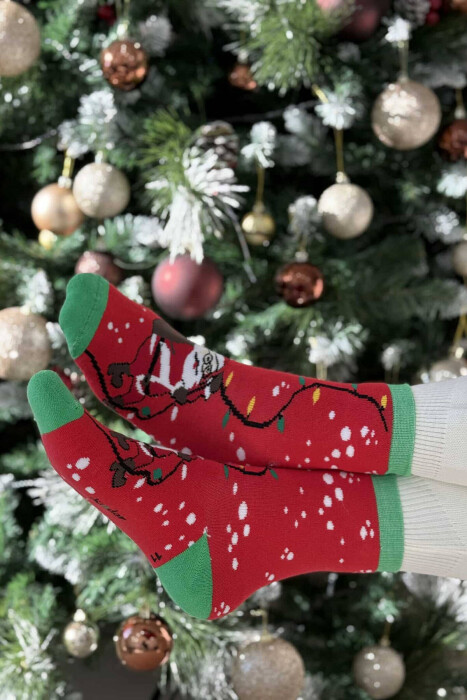 SINGLE CHRISTMAS WOMEN ANKLE SOCKS RED+GREEN/KUQE+JESHILE - 7