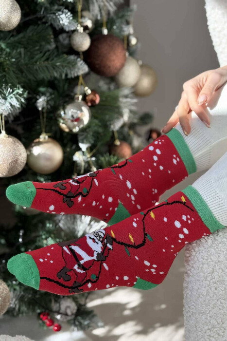 SINGLE CHRISTMAS WOMEN ANKLE SOCKS RED+GREEN/KUQE+JESHILE - 10
