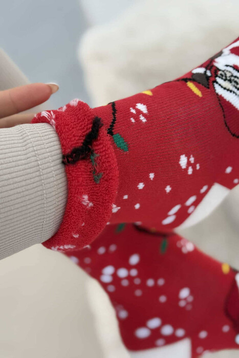 SINGLE CHRISTMAS WOMEN ANKLE SOCKS RED+WHITE/KUQE+BARDHE - KLAUDIO FASHION
