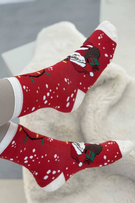 SINGLE CHRISTMAS WOMEN ANKLE SOCKS RED+WHITE/KUQE+BARDHE - 5