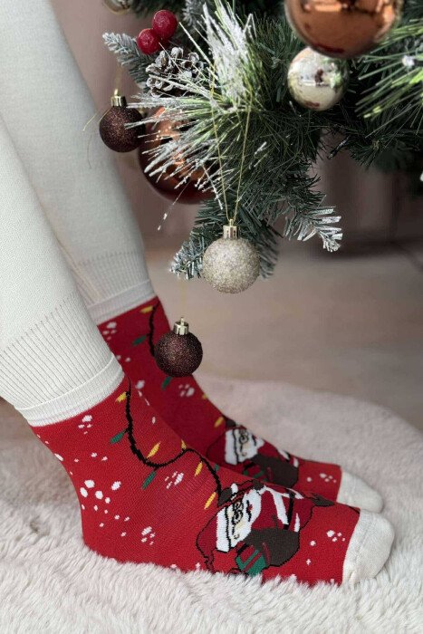 SINGLE CHRISTMAS WOMEN ANKLE SOCKS RED+WHITE/KUQE+BARDHE - 1