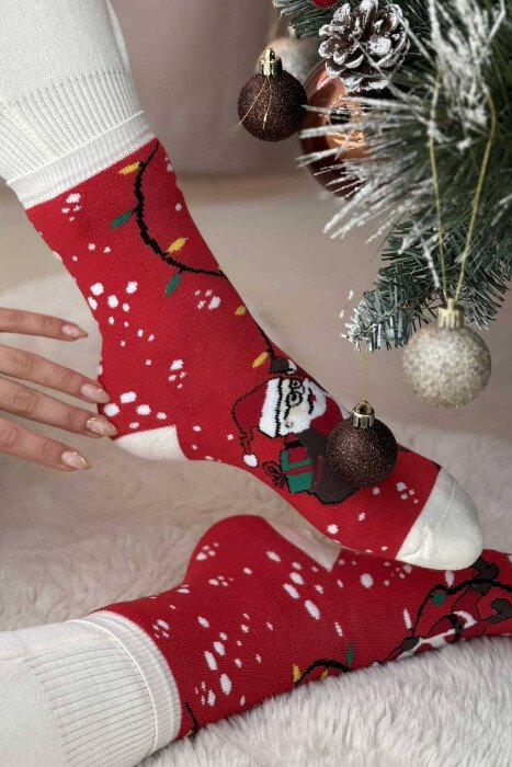 SINGLE CHRISTMAS WOMEN ANKLE SOCKS RED+WHITE/KUQE+BARDHE - 2