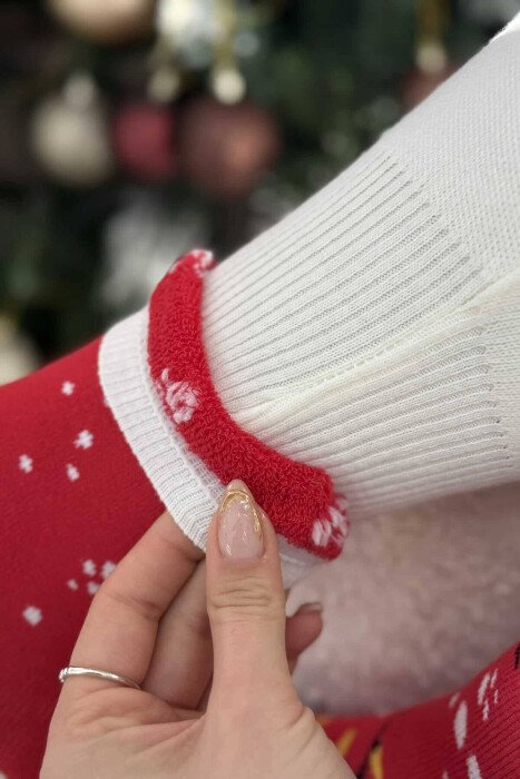 SINGLE CHRISTMAS WOMEN ANKLE SOCKS RED+WHITE/KUQE+BARDHE - 6
