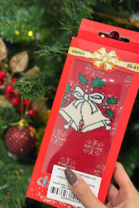 SINGLE CHRISTMAS WOMEN SOCKS RED+GREEN/KUQE+JESHILE - KLAUDIO FASHION