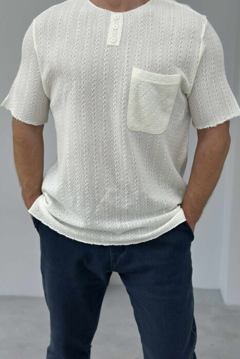 SINGLE POCKET BUTTONED MEN T-SHIRT CREAM/KREM - 4