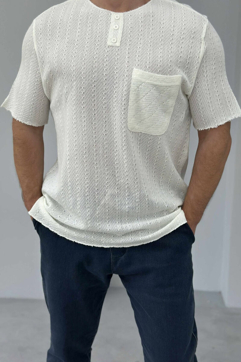 SINGLE POCKET BUTTONED MEN T-SHIRT CREAM/KREM - 4