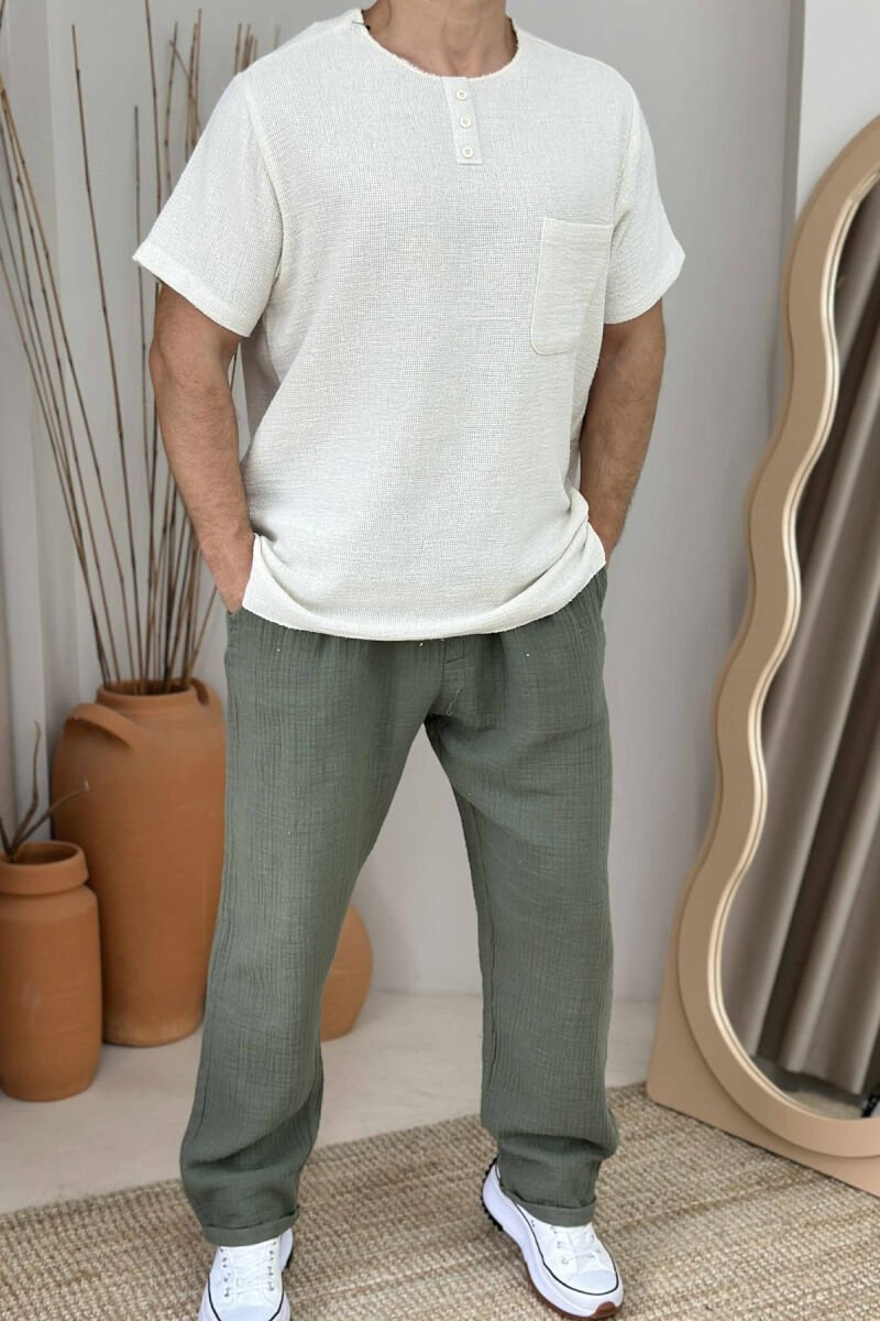 SINGLE POCKET BUTTONED MEN T-SHIRT CREAM/KREM - 1