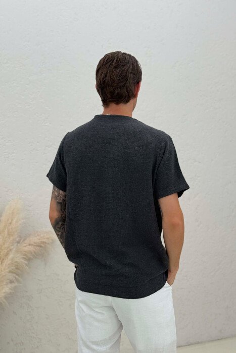 SINGLE POCKET BUTTONED MEN T-SHIRT DARK GREY/GEE - 2