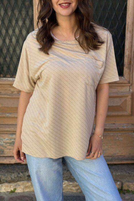 SINGLE POCKET DESIGN WOMEN T-SHIRT BEIGE/BEZHE - 2