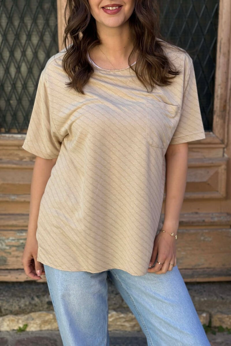 SINGLE POCKET DESIGN WOMEN T-SHIRT BEIGE/BEZHE - 2