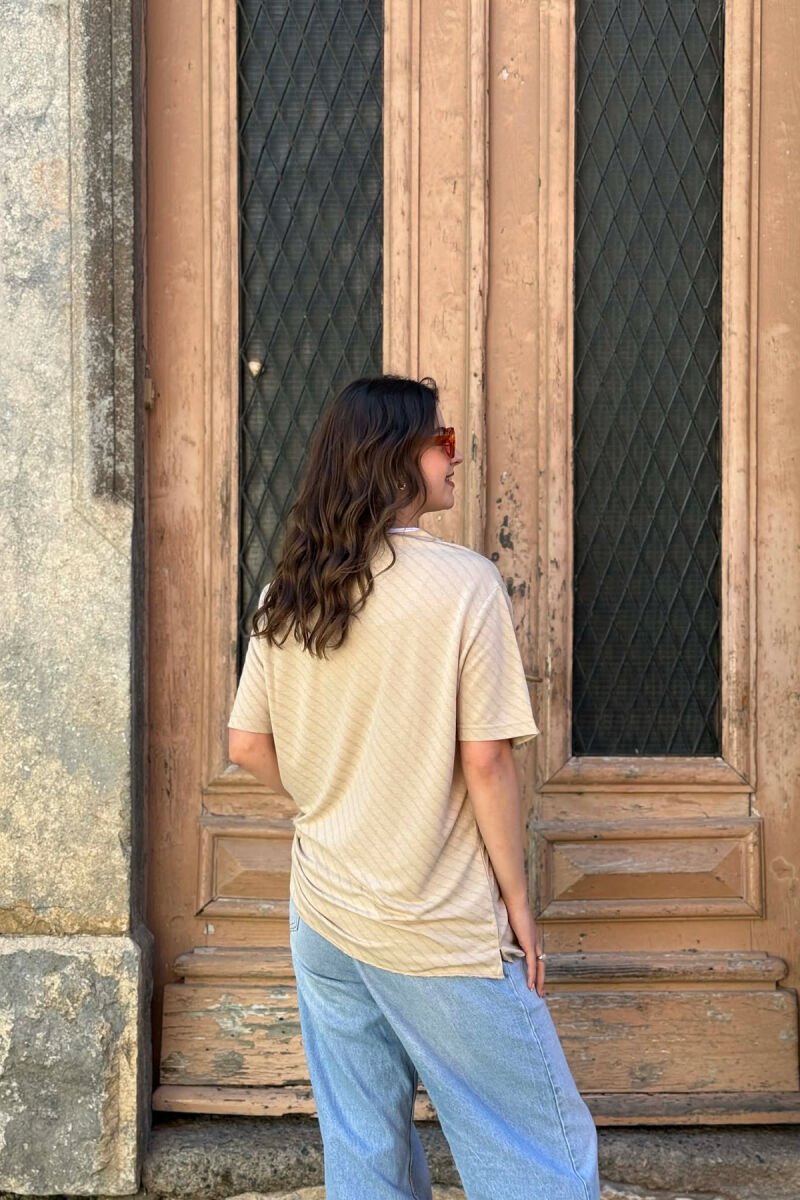 SINGLE POCKET DESIGN WOMEN T-SHIRT BEIGE/BEZHE - 3