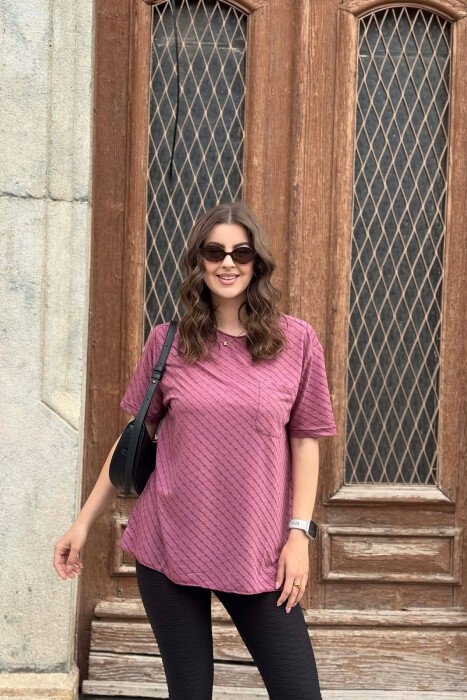 SINGLE POCKET DESIGN WOMEN T-SHIRT BURGUNDY/VISHNJE 