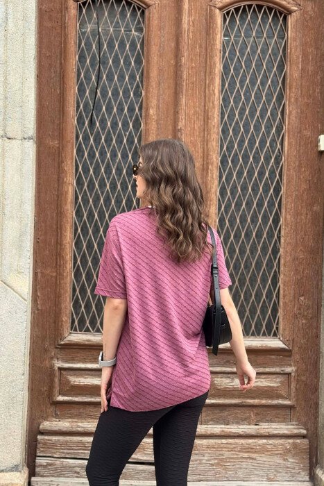 SINGLE POCKET DESIGN WOMEN T-SHIRT BURGUNDY/VISHNJE - 2