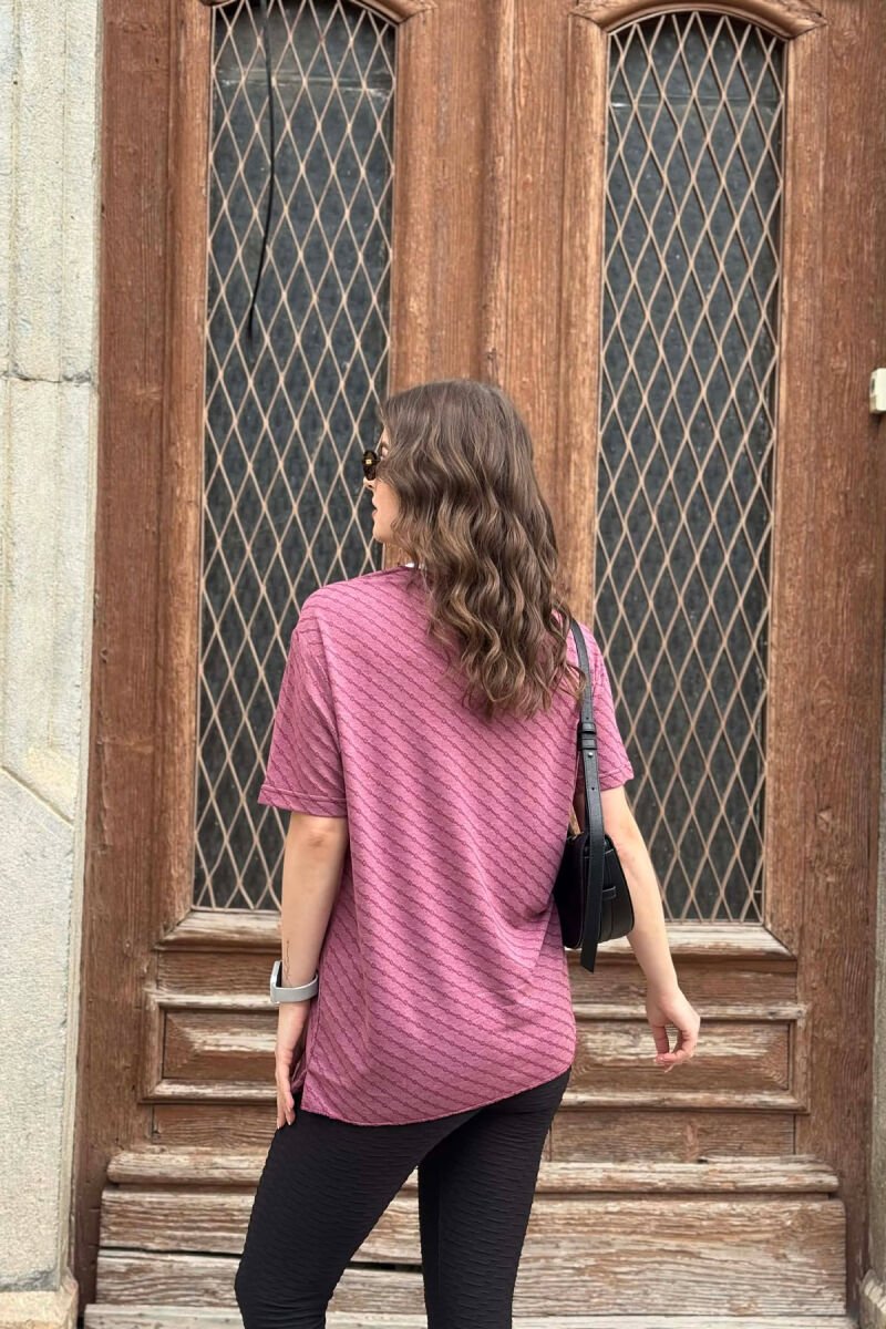 SINGLE POCKET DESIGN WOMEN T-SHIRT BURGUNDY/VISHNJE - 2