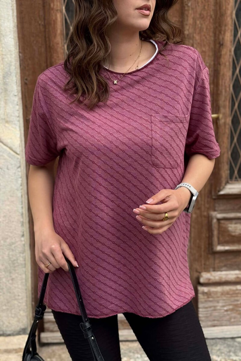 SINGLE POCKET DESIGN WOMEN T-SHIRT BURGUNDY/VISHNJE - 3