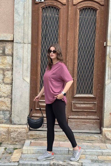 SINGLE POCKET DESIGN WOMEN T-SHIRT BURGUNDY/VISHNJE - 4