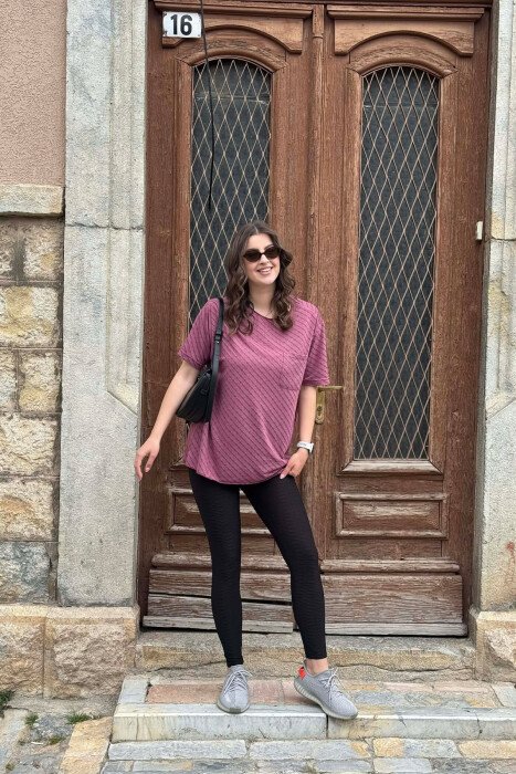 SINGLE POCKET DESIGN WOMEN T-SHIRT BURGUNDY/VISHNJE - 5