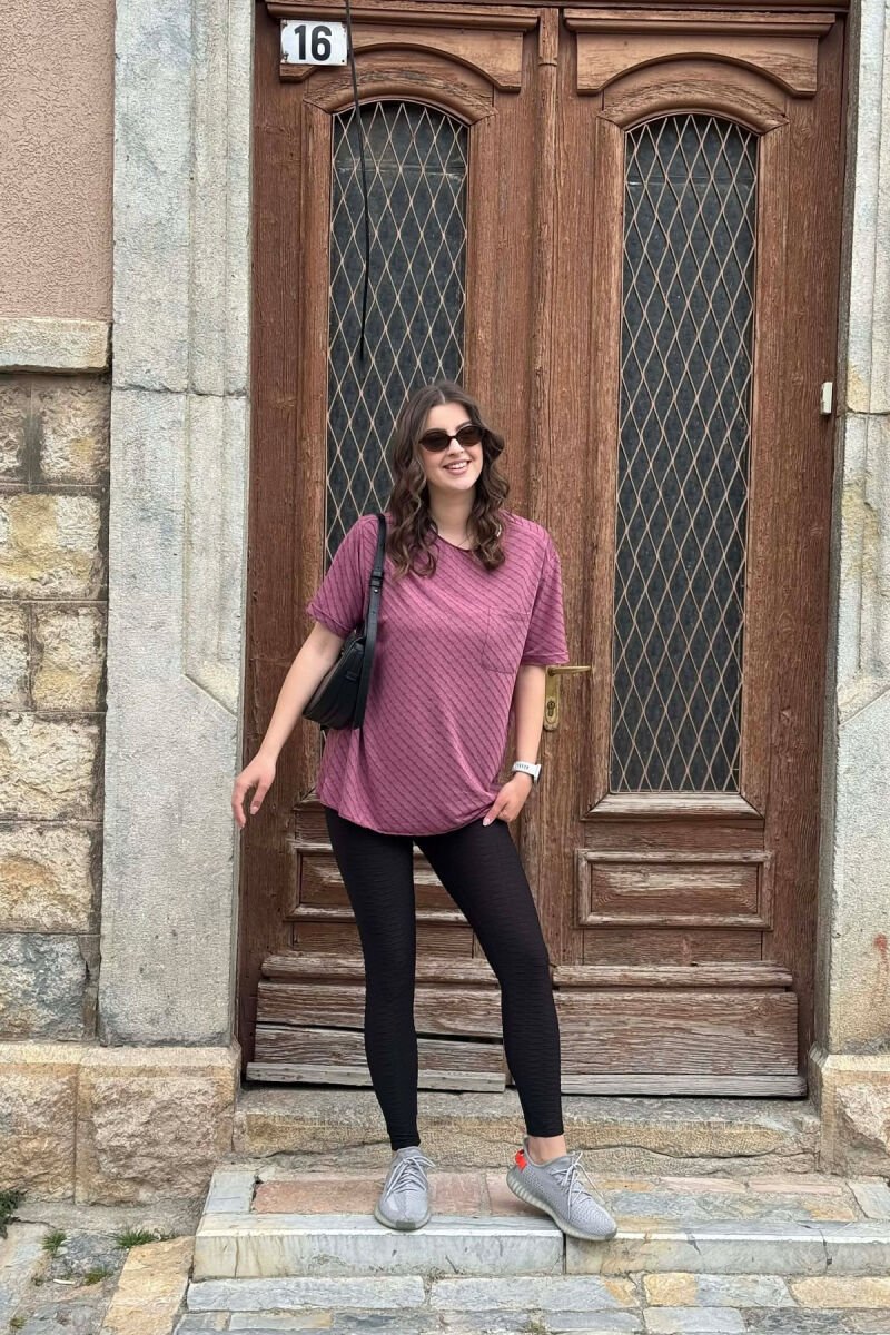 SINGLE POCKET DESIGN WOMEN T-SHIRT BURGUNDY/VISHNJE - 5