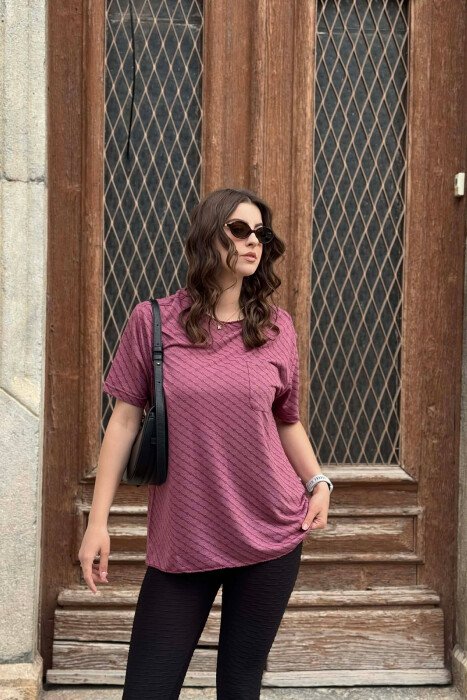 SINGLE POCKET DESIGN WOMEN T-SHIRT BURGUNDY/VISHNJE - 6