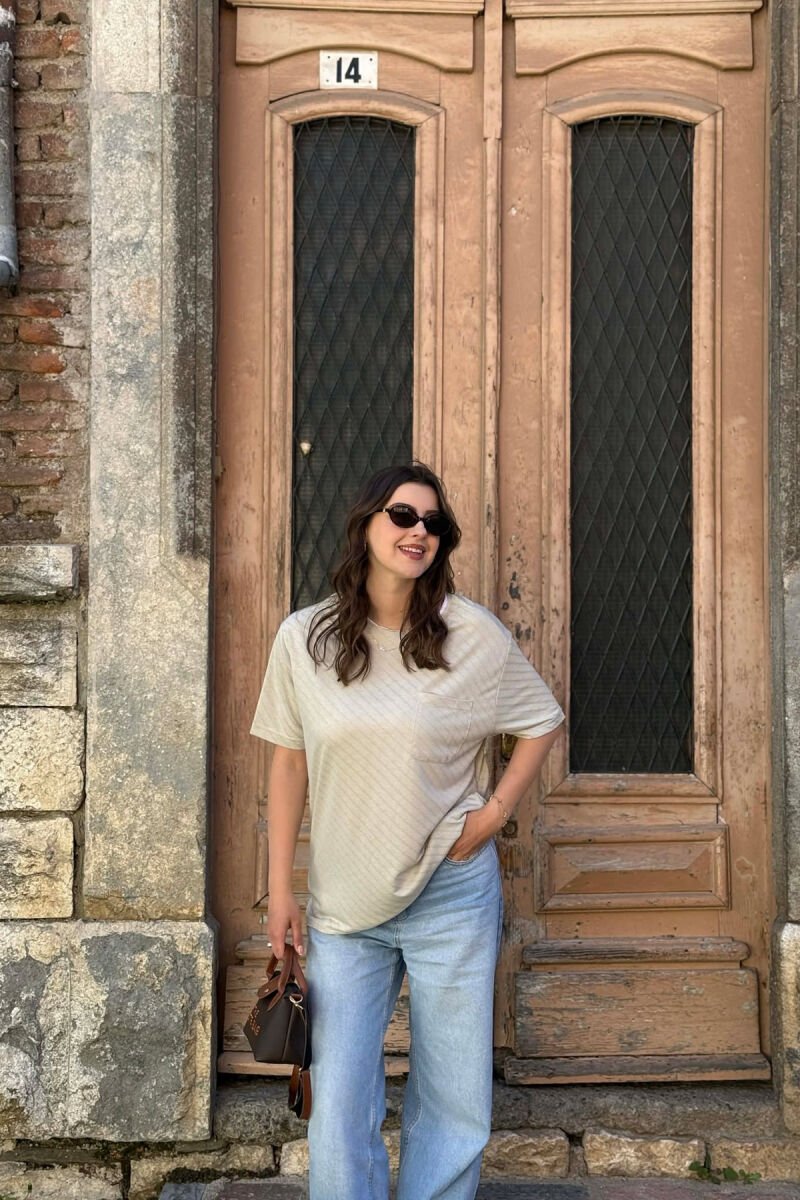 SINGLE POCKET DESIGN WOMEN T-SHIRT LIGHT GREY/GZ - 1