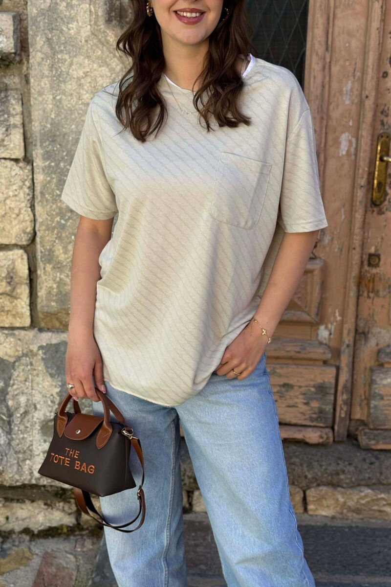 SINGLE POCKET DESIGN WOMEN T-SHIRT LIGHT GREY/GZ - 2