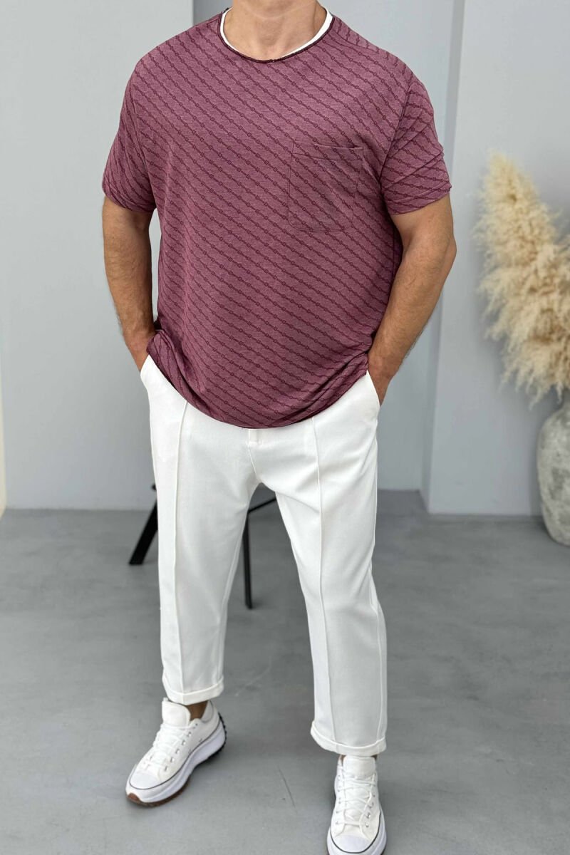 SINGLE POCKET DESIGNED MEN T-SHIRT BURGUNDY/VISHNJE - 2