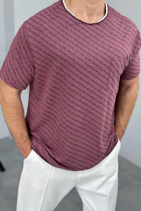 SINGLE POCKET DESIGNED MEN T-SHIRT BURGUNDY/VISHNJE - 3
