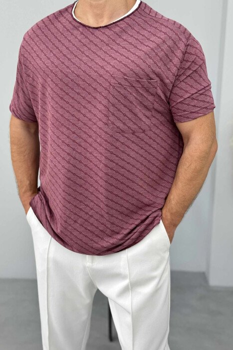 SINGLE POCKET DESIGNED MEN T-SHIRT BURGUNDY/VISHNJE - 1