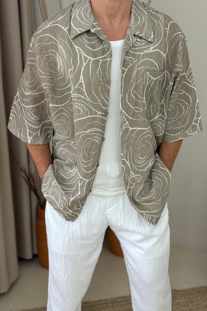 SINGLE POCKET DESIGNED MEN T-SHIRT DARK BEIGE/BEZHE ERRET - 6