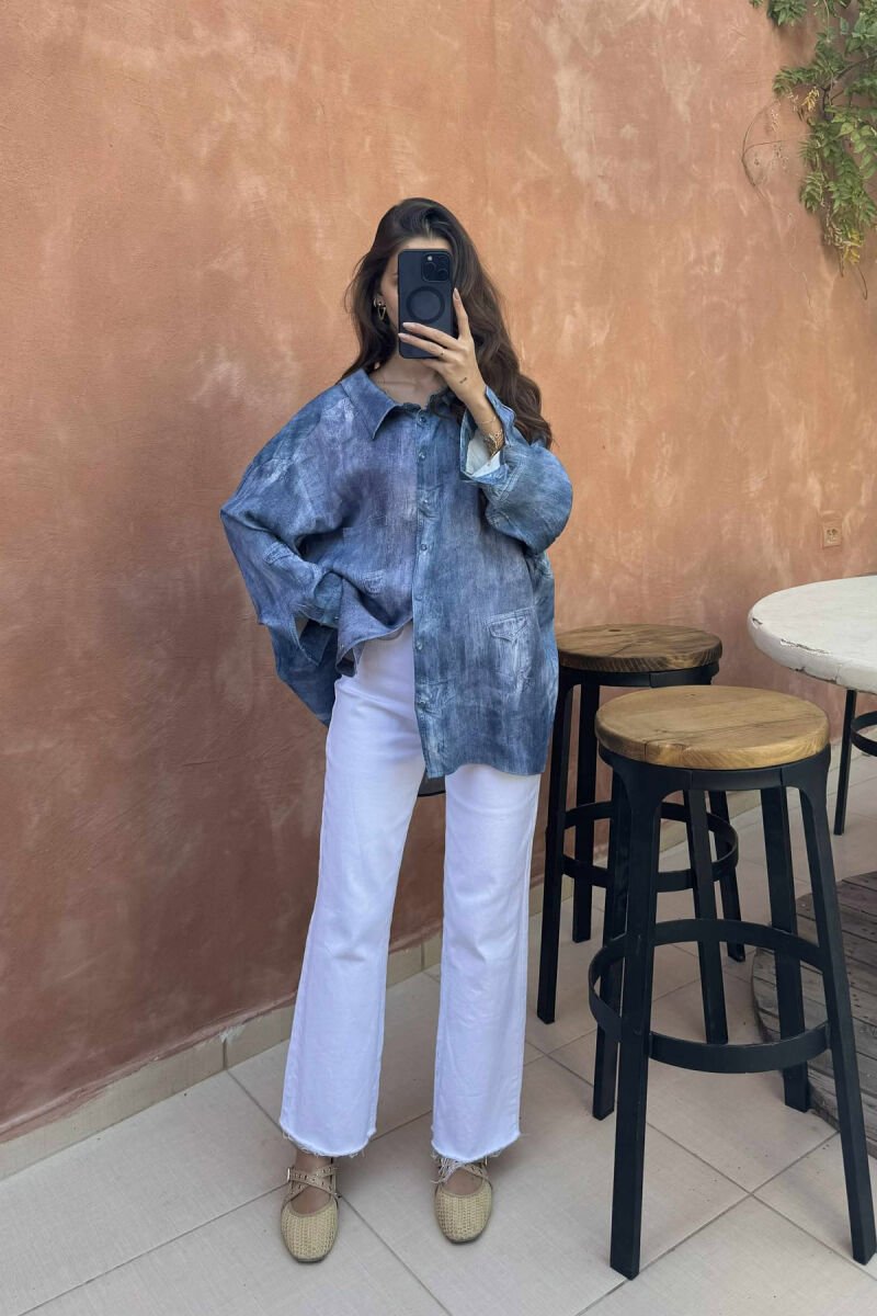 SINGLE POCKET DESIGNED WOMEN SHIRT LIGHTBLUE/BZ - 2