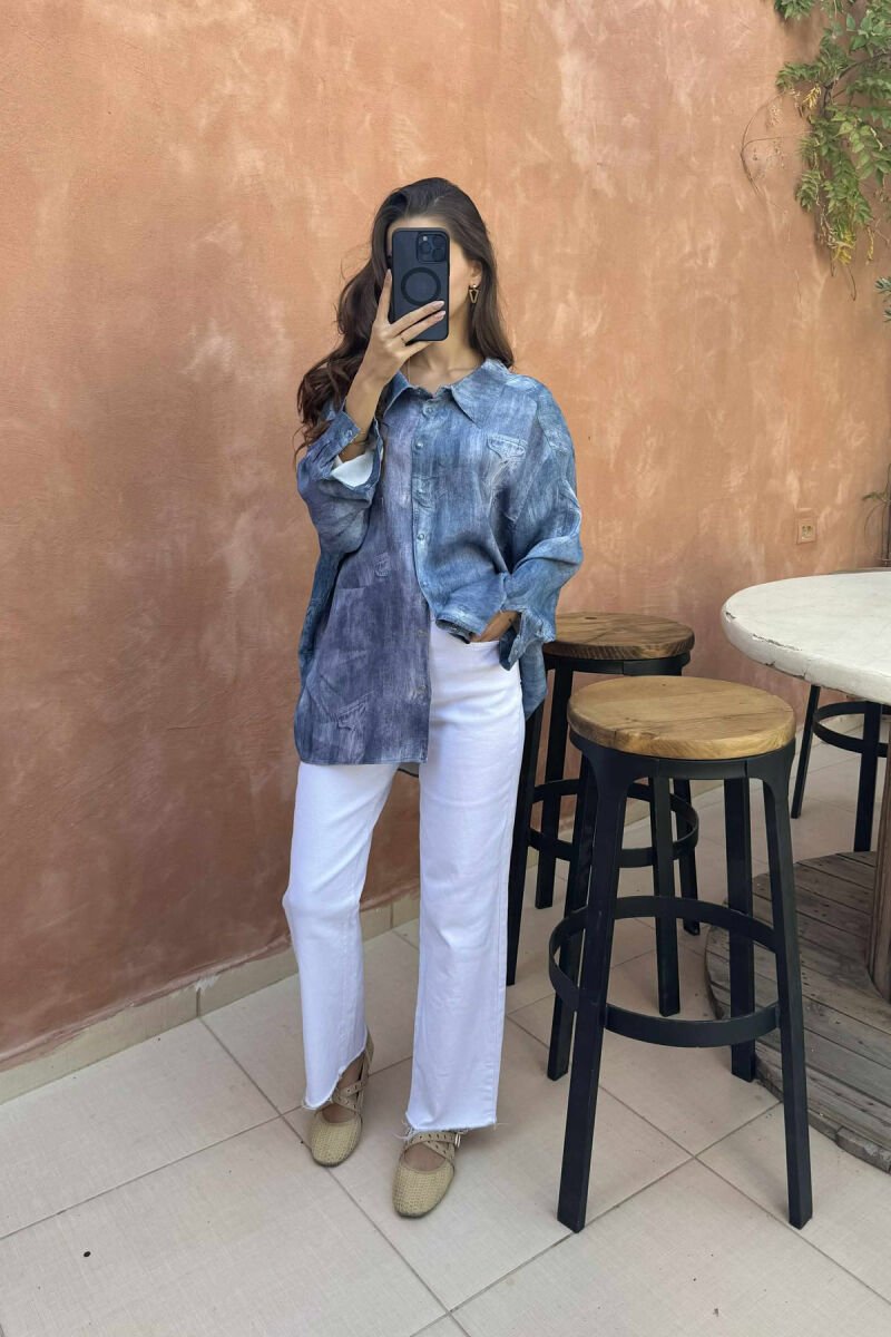 SINGLE POCKET DESIGNED WOMEN SHIRT LIGHTBLUE/BZ - 1