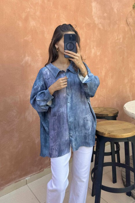 SINGLE POCKET DESIGNED WOMEN SHIRT LIGHTBLUE/BZ - 3