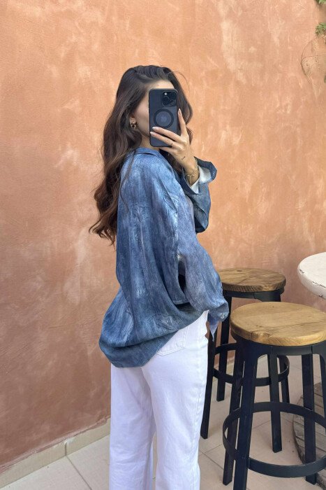 SINGLE POCKET DESIGNED WOMEN SHIRT LIGHTBLUE/BZ - 4