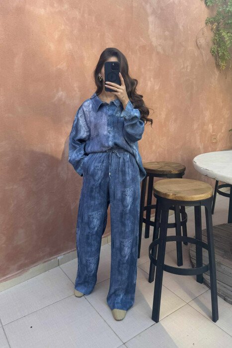SINGLE POCKET DETAIL DESIGNED WOMEN SET LIGHTBLUE/BZ - 1