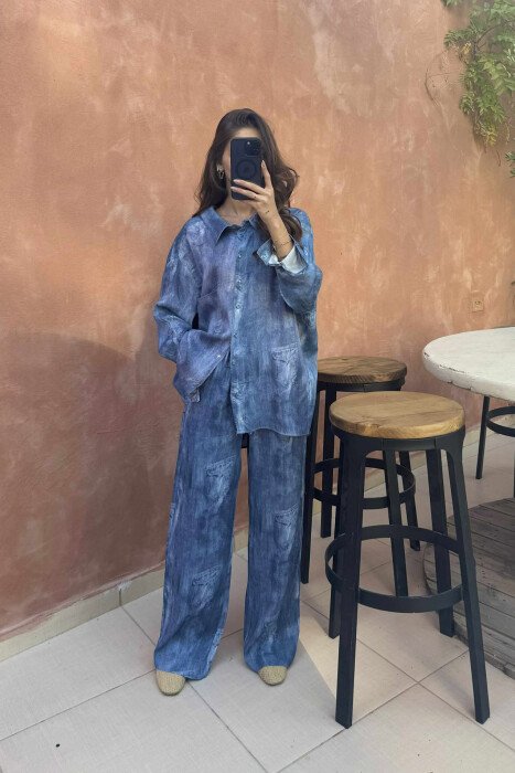 SINGLE POCKET DETAIL DESIGNED WOMEN SET LIGHTBLUE/BZ - 2