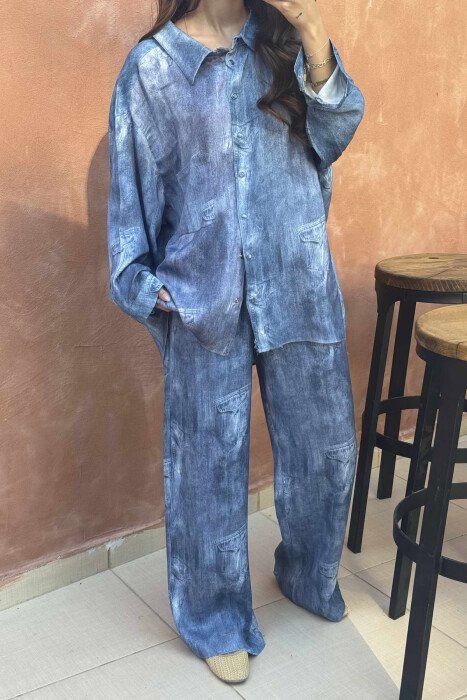 SINGLE POCKET DETAIL DESIGNED WOMEN SET LIGHTBLUE/BZ - 3