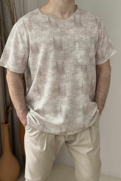 SINGLE POCKET DETAIL MEN T-SHIRT BEIGE/BEZHE - 1