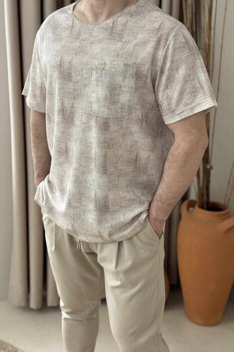 SINGLE POCKET DETAIL MEN T-SHIRT BEIGE/BEZHE - 4