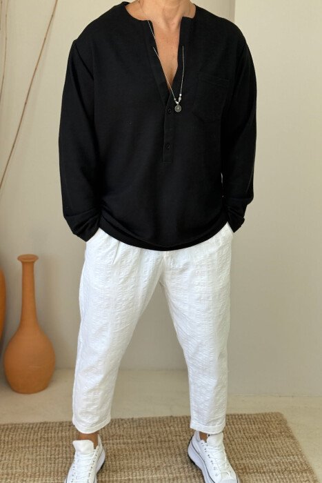 SINGLE POCKET DETAIL ONE COLOR MEN SHIRT BLACK/ E ZEZE - 1