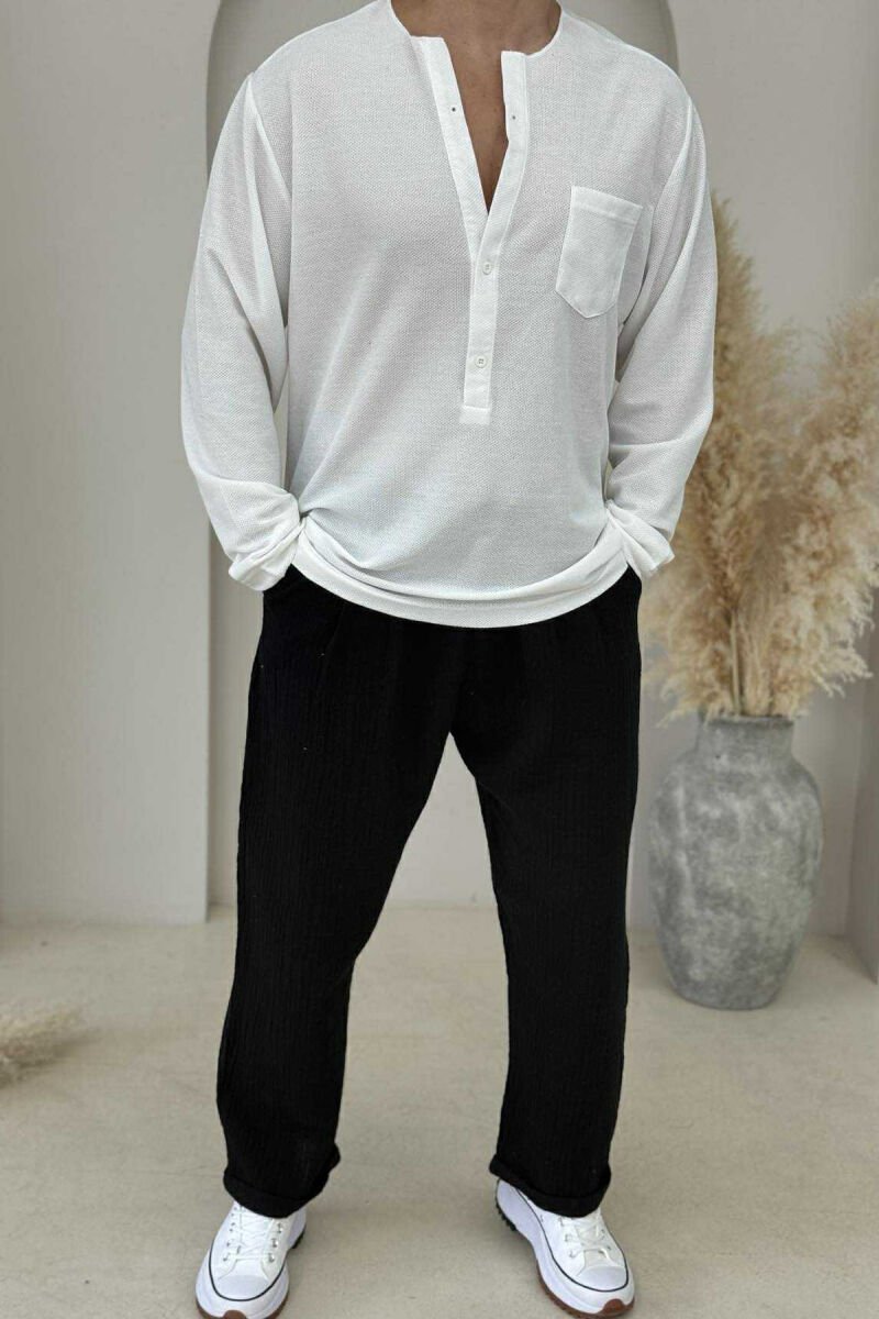 SINGLE POCKET DETAIL ONE COLOR MEN SHIRT WHITE-E BARDHE - 2
