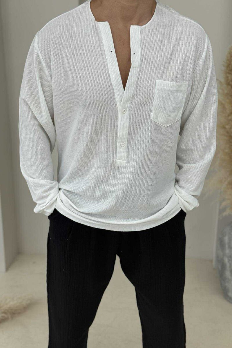 SINGLE POCKET DETAIL ONE COLOR MEN SHIRT WHITE-E BARDHE - 1