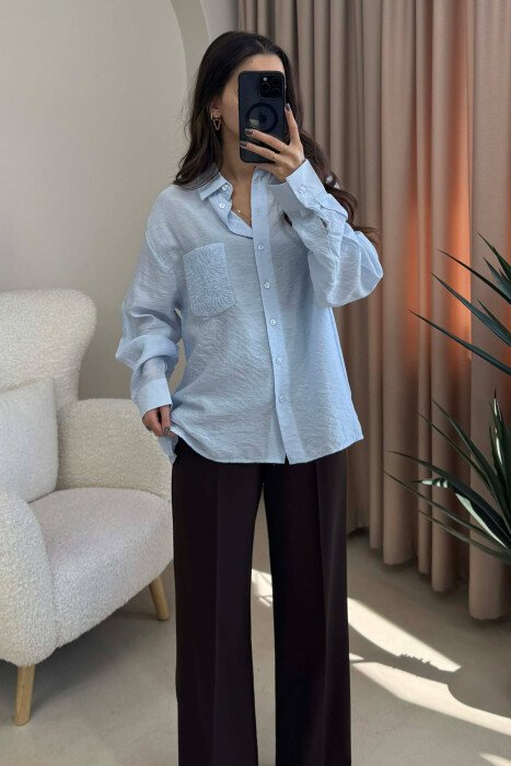 SINGLE POCKET DETAIL ONE COLOR WOMEN SHIRT BABY BLUE/BLU BY - 2