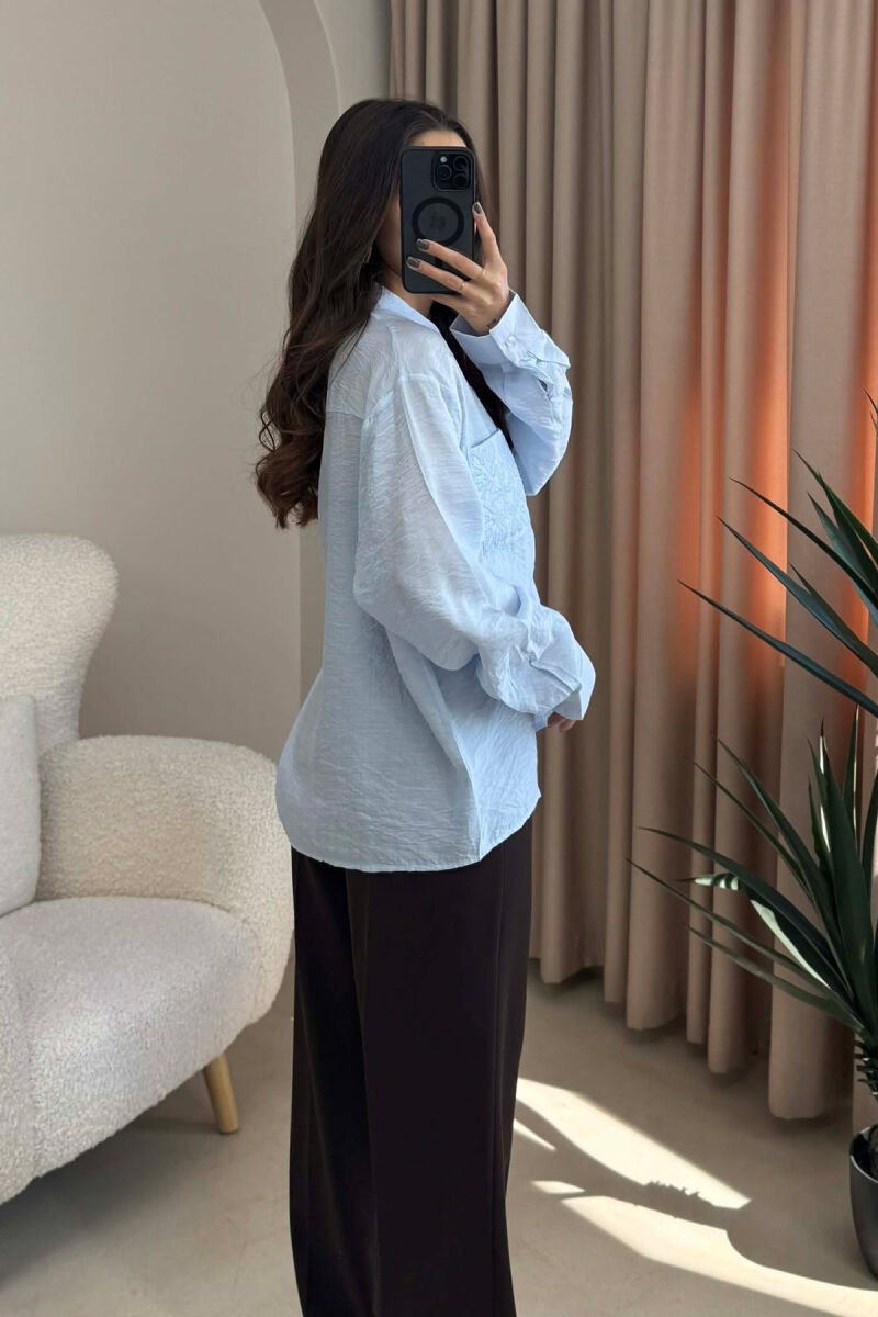 SINGLE POCKET DETAIL ONE COLOR WOMEN SHIRT BABY BLUE/BLU BY - 3